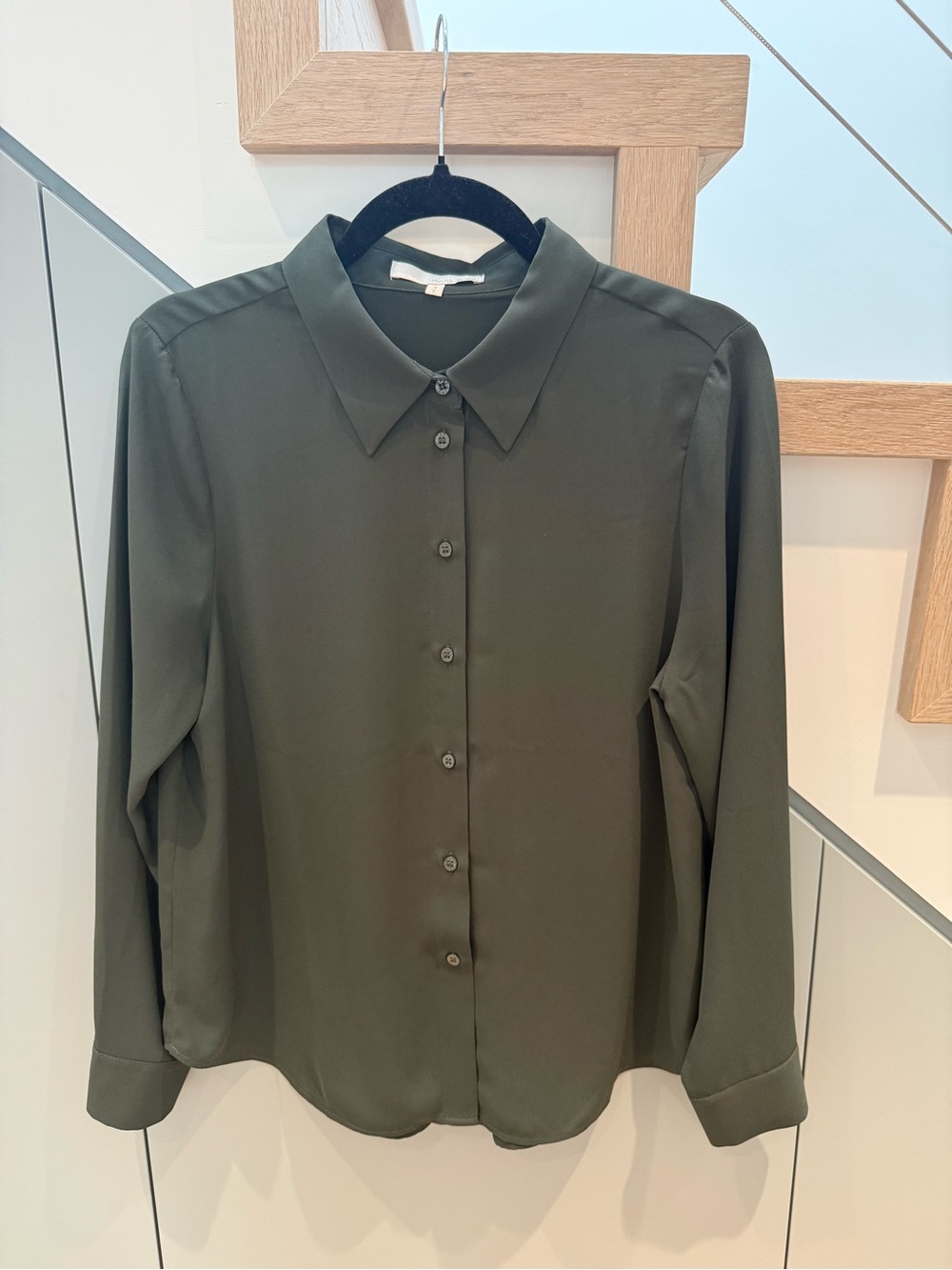 Olive Green Button-Down Collared Women's Shirt
